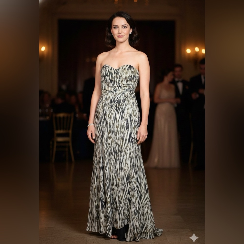 Badgley Mischka Strapless Ruched Cocktail Gown Long Dress 6